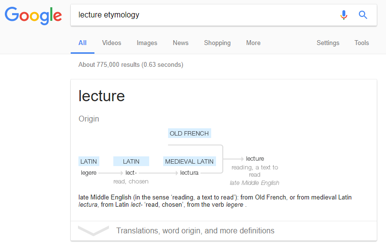 google lecture etymology